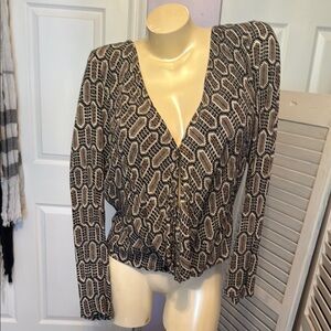Black and White Tie Front Blouse